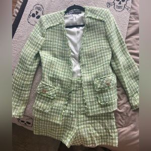 Zara Green Tweed Blazer and Short Set Size S - Never Worn